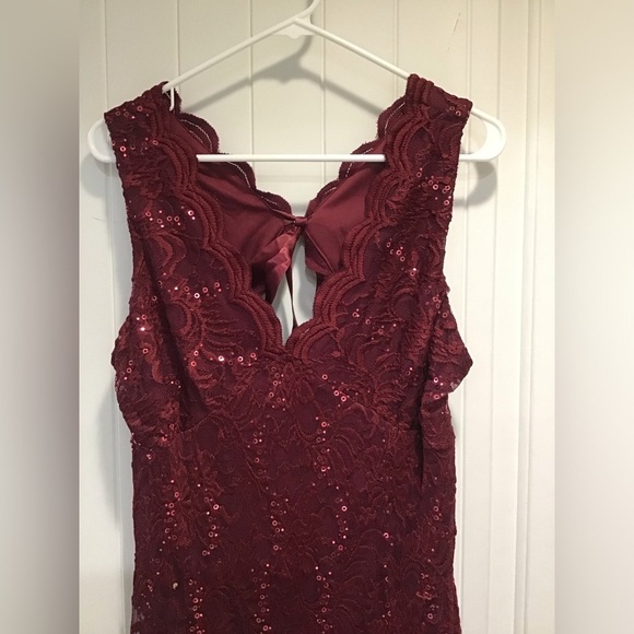 NWT Candalite Women’s Burgundy Maxi Gown XL Lace Sequin Glitter Formal Y2K Fairy - Picture 3 of 5